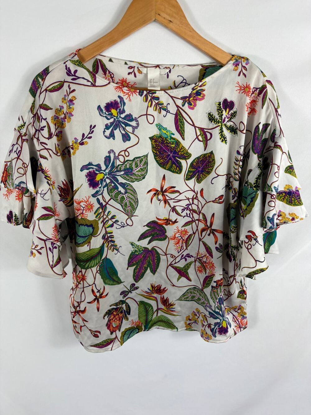 H&M Floral Botanical Flowy Sleeve Blouse Size 6